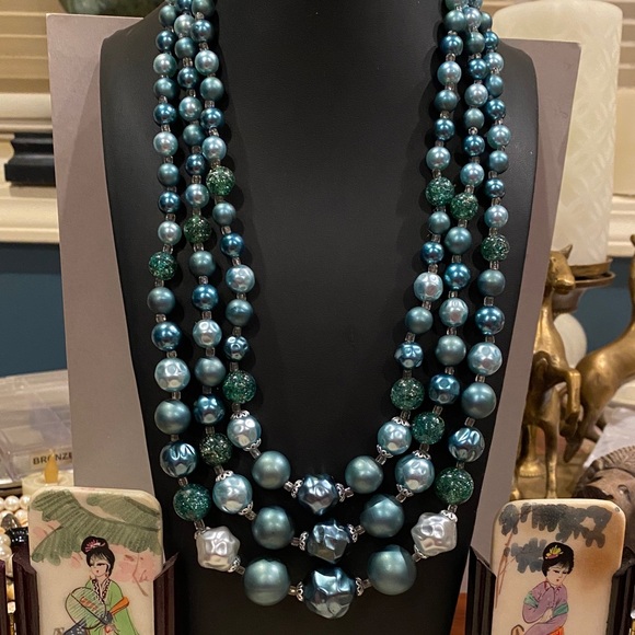 J A P A N Jewelry - Japan Elegant Multi-Strand Teal Pearl Necklace